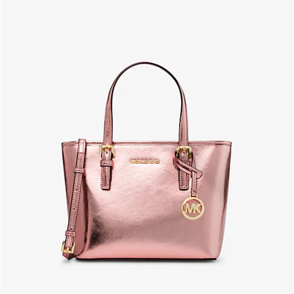 Michael Kors Jet Set Travel Metallic Zip Top Tote Bag NWOT